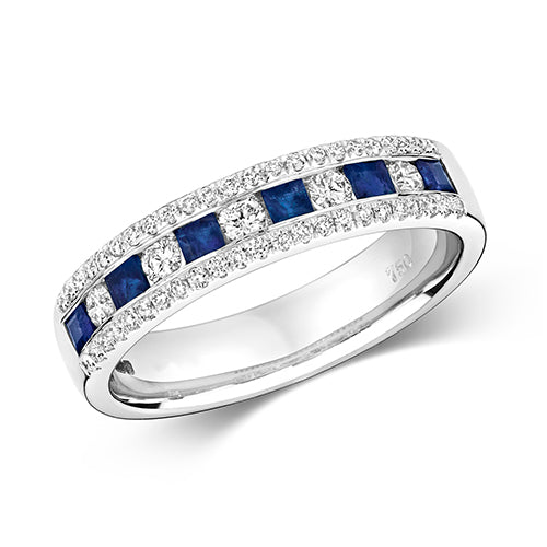 Ladies 18ct White Gold Square Cut Sapphire And Diamond Eternity Ring