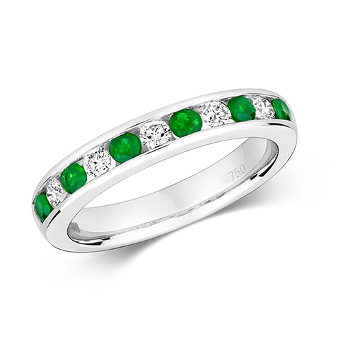Ladies 18ct White Gold Diamond And Emerald Channel Set Eternity Ring
