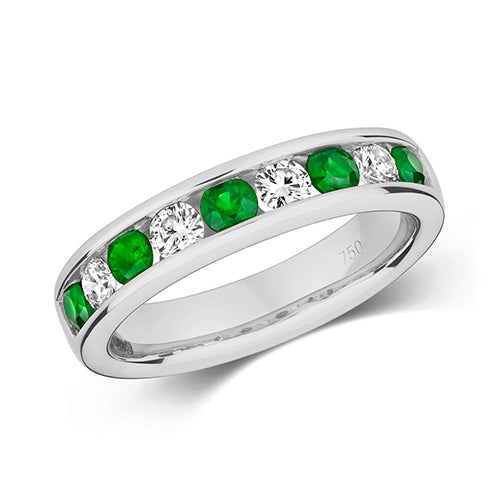 Ladies 18ct White Gold Channel Set Emerald And Diamond Eternity Ring