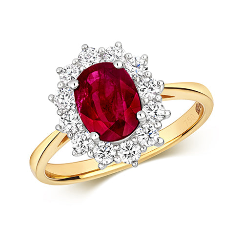 Ladies 18ct Yellow Gold Ruby And Diamond Cluster Ring
