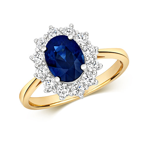 Ladies 18ct Yellow Gold Diamond And Sapphire Cluster Ring