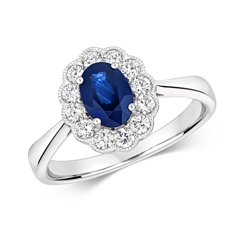 Ladies 18ct White Gold Diamond And Sapphire Cluster Ring