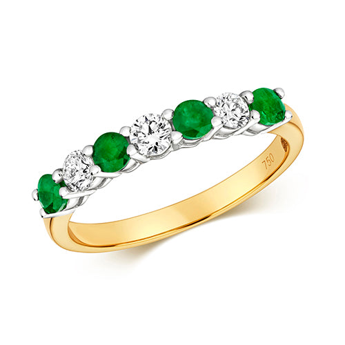 Ladies 18ct Yellow Gold Diamond And Emerald Eternity Ring