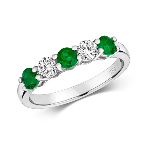 Ladies 18ct White gold Diamond And Emerald Eternity Ring