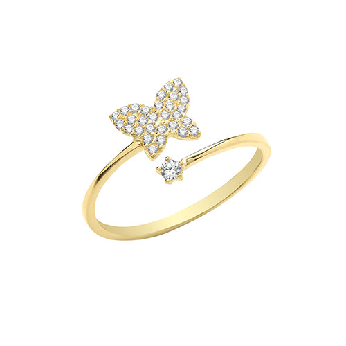 Ladies 9ct Yellow Gold Cubic Zirconium Butterfly Wrap Ring