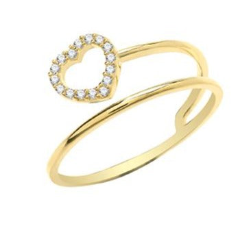 Ladies 9ct Yellow Gold Cubic Zirconium Heart Ring With One And Half Band