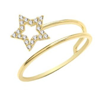 Ladies 9ct Yellow Gold Cubic Zirconium Star Ring With One And A Half Band