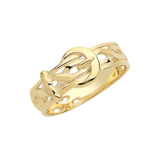 9ct Yellow Gold Engraved Buckle Ring