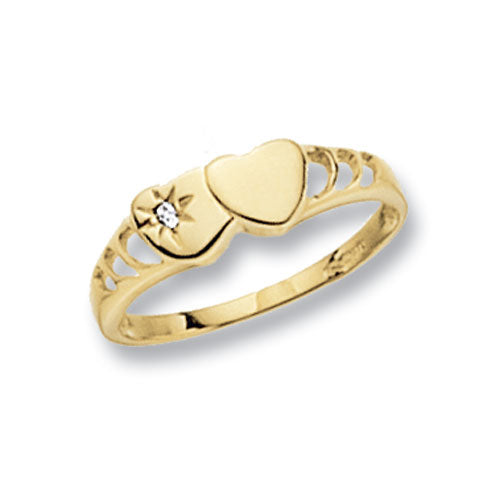 Children's 9ct Gold Double Heart Cz Ring