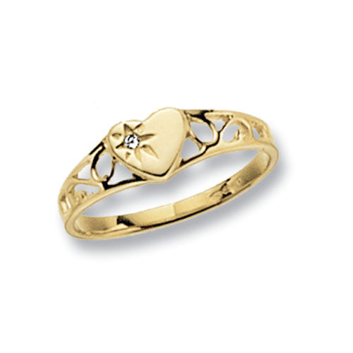 Childrens 9ct Gold Signet Heart Cz Ring