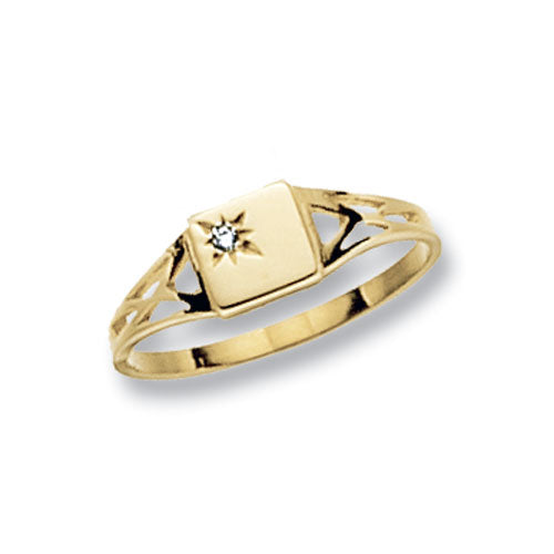 Childrens 9ct Gold Signet Sqaure Cz Ring