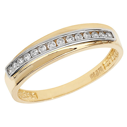 Ladies 9ct Yellow Gold Offset Cubic Zirconium Ring