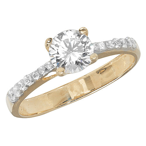 Ladies 9ct Yellow Gold Centre And Shoulder Cubic Zirconium Ring