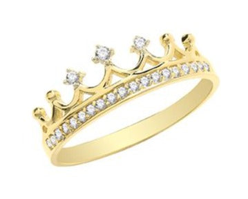 Ladies 9ct Yellow Gold Cubic Zirconium Crown Ring