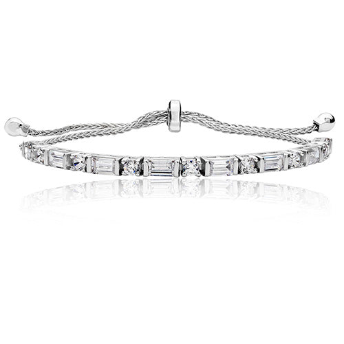 Ladies Silver London & Co 3mm Round And 6x3 Baguette Claw Set Pull Cubic Zirconium Set Stone Rhodium Plated Bracelet