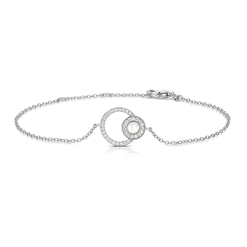 Ladies Silver London & Co Mother Of Pearl Double Circle Cubic Zirconium Stone Rhodium Plated Bracelet