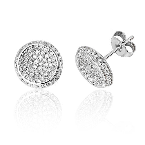 Sterling Silver Round Pave CZ Rhodium Plated Studs