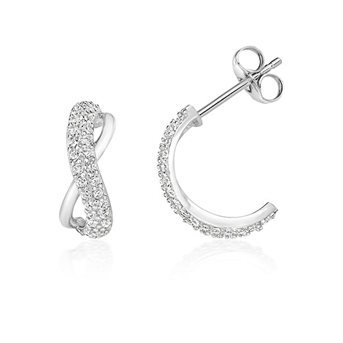 Ladies Silver Infinity Half Loop Cubic Zirconium Stud Earrings