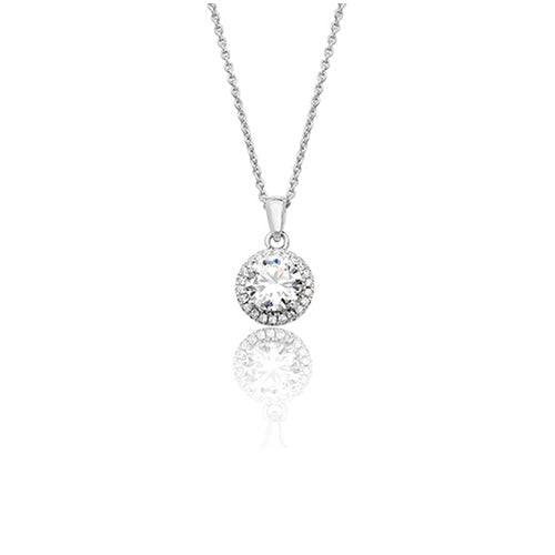 Sterling Silver Round Halo Cubic Zirconia Pendant