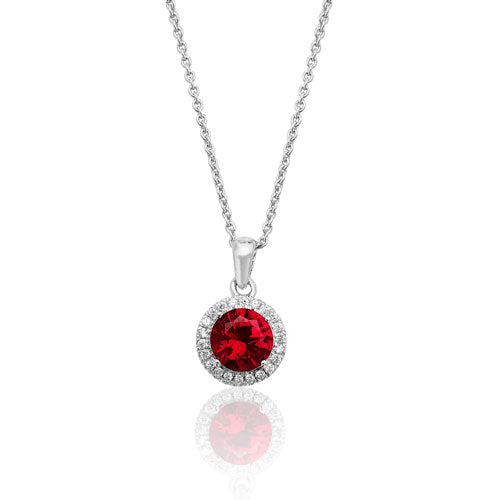 Sterling Silver Round Halo Red Cubic Zirconia Pendant