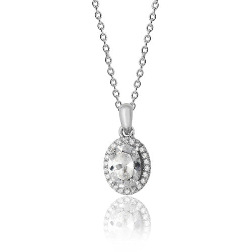 Sterling Silver Oval Halo Cubic Zirconia Pendant