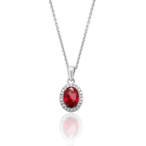 Sterling Silver Oval Halo Red Cubic Zirconia Pendant