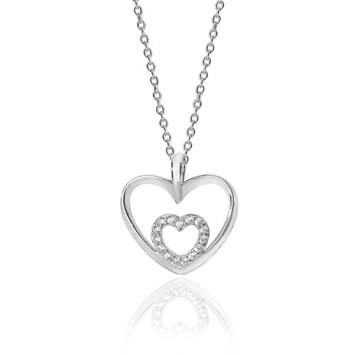 Sterling Silver Double Heart Cubic Zirconia Pendant