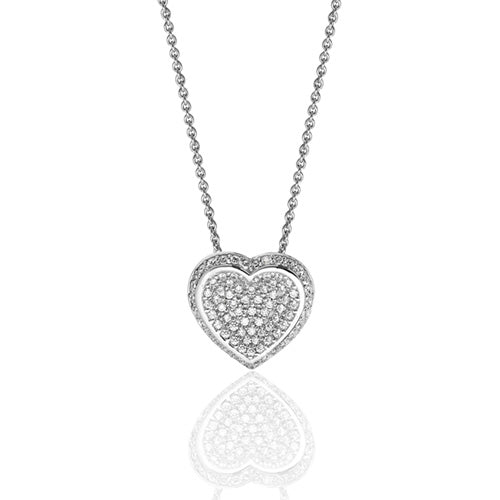 Sterling Silver Heart Pave Cz Pendant & Chain Rhodium Plated