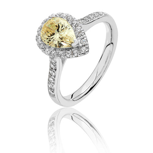 Sterling Silver Cubic Zirconium with a Yellow Simulated Diamond Pear shaped Cluster ring.