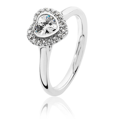 Sterling Silver Heart shaped AAA Cubic Zirconium Halo Cluster ring