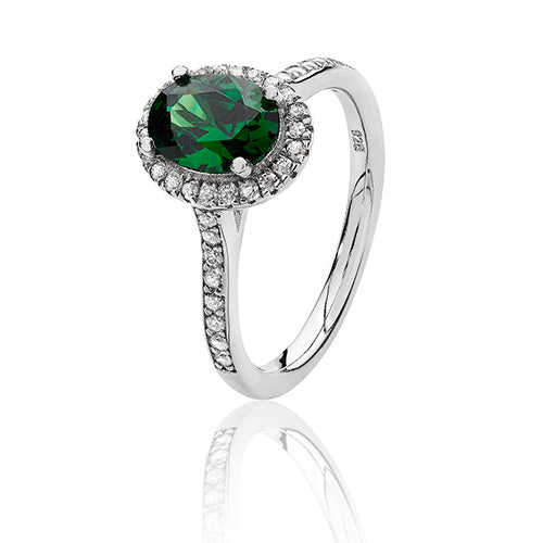 Sterling Silver Simulated Emerald and AAA Cubic Zirconium Cluster Ring.