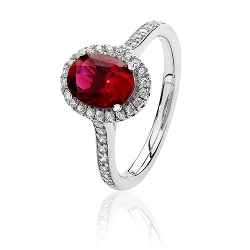 Sterling Silver Simulated Ruby and AAA Cubic Zirconium Halo Cluster ring