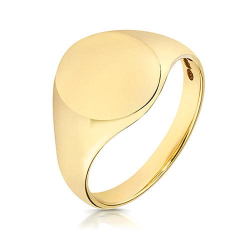 Gents 9ct Yellow Gold 14x12mm Light Weight Oval Signet Ring