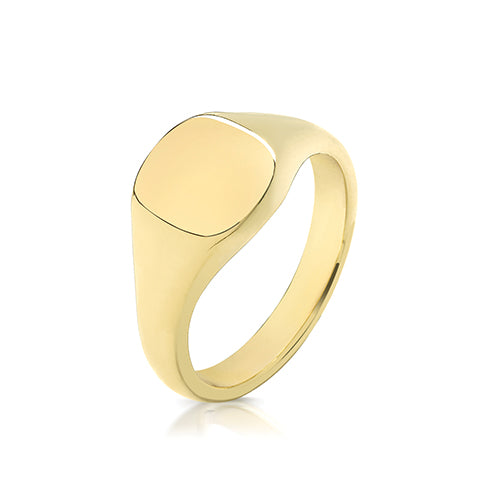 Gents 9ct Yellow Gold 9x8mm Heavy Weight Cushion Signet Ring