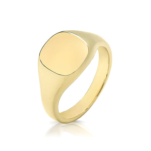 Gents 9ct Yellow Gold 11x10mm Heavy Weight Cushion Signet Ring