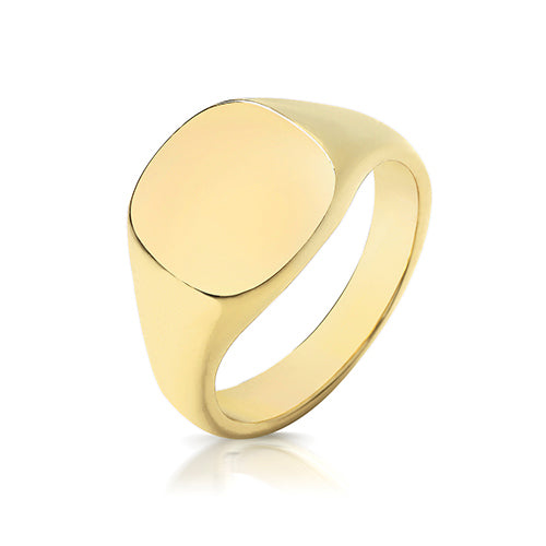 Gents 9ct Yellow Gold 12x11mm Heavy Weight Cushion Signet Ring