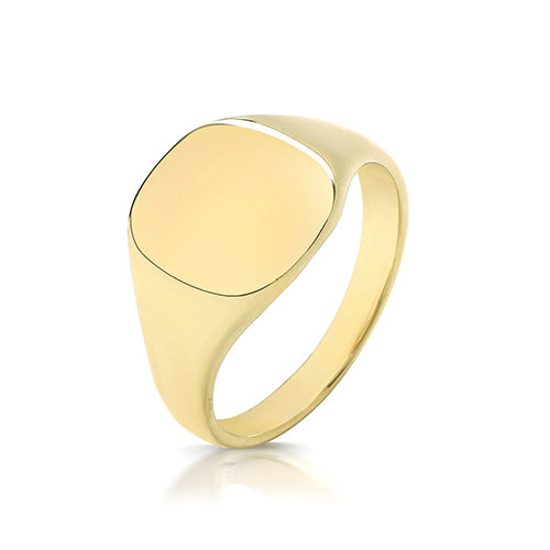 Gents 9ct Yellow Gold 12x11mm Light Weight Cushion Signet Ring