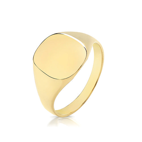 Gents 9ct Yellow Gold 12x11mm Ultra Light Weight Cushion Signet Ring