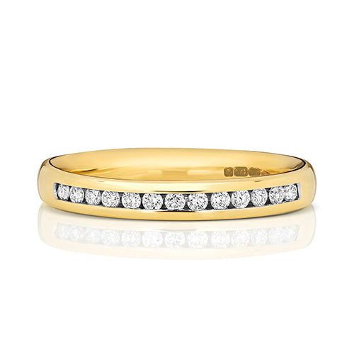 0.14ct 9ct Yellow Gold Brilliant Cut Channel Set Ladies Diamond Wedding Ring