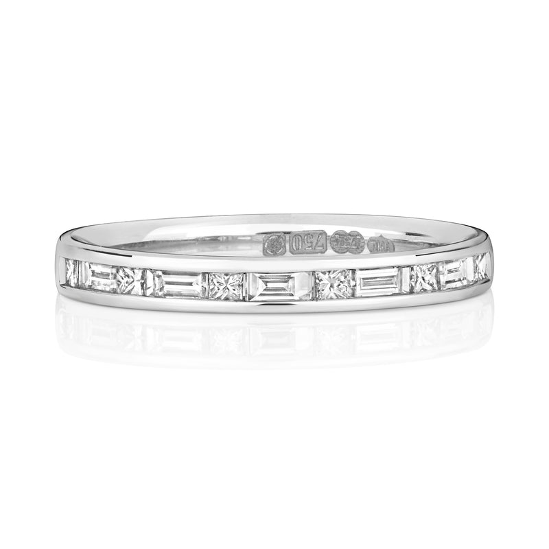 18ct White Gold Baguette And Princess Cut Diamond Wedding Ring